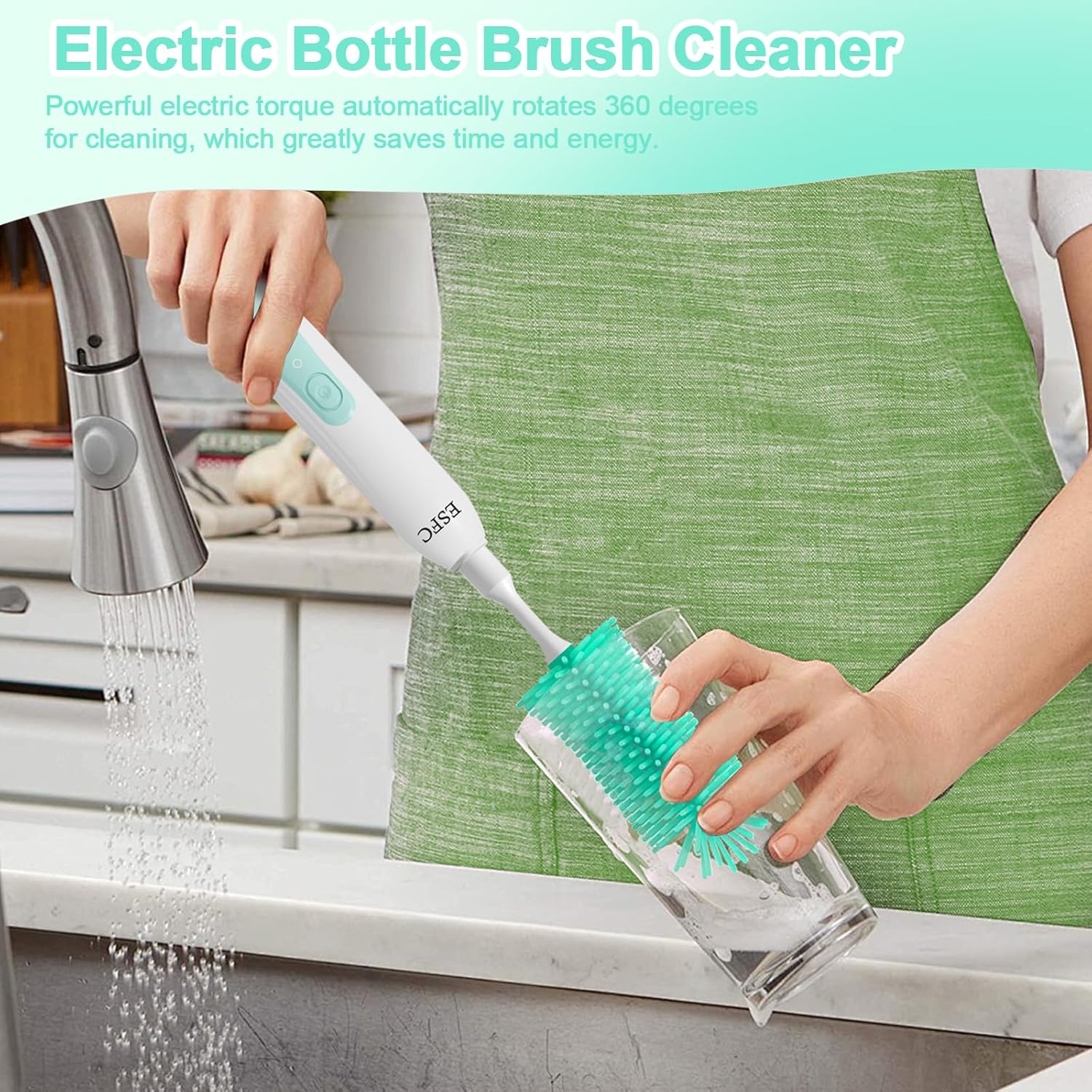 ESFC Juego de cepillos eléctricos portátiles para biberones con cepillo eléctrico para botellas, cepillo para pezónpajilla, espumador de leche y