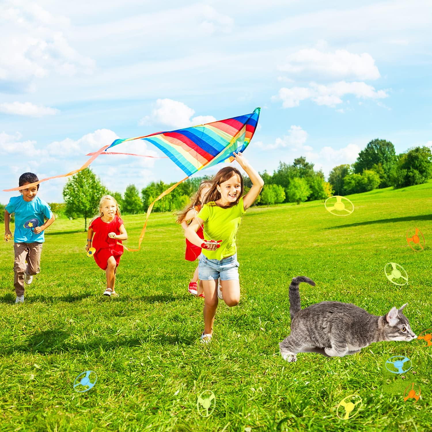 10 piezas de juguete para gatos con coloridas hélices voladoras, juguetes interactivos para gatos para gatos y gatitos persiguiendo ejercicio