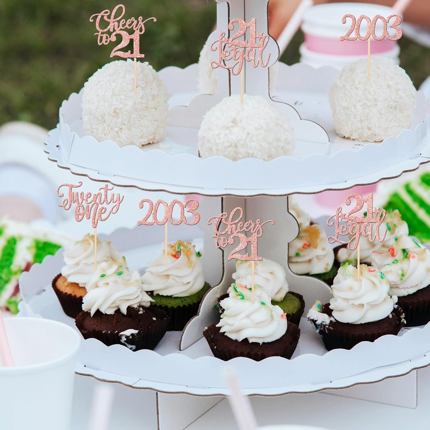 Paquete de 24 adornos para cupcakes de 21 cumpleaños con purpurina de veintiuno desde 2002, Hello 21 Years Birthday Cupcake Picks Cheers to 21 Cake
