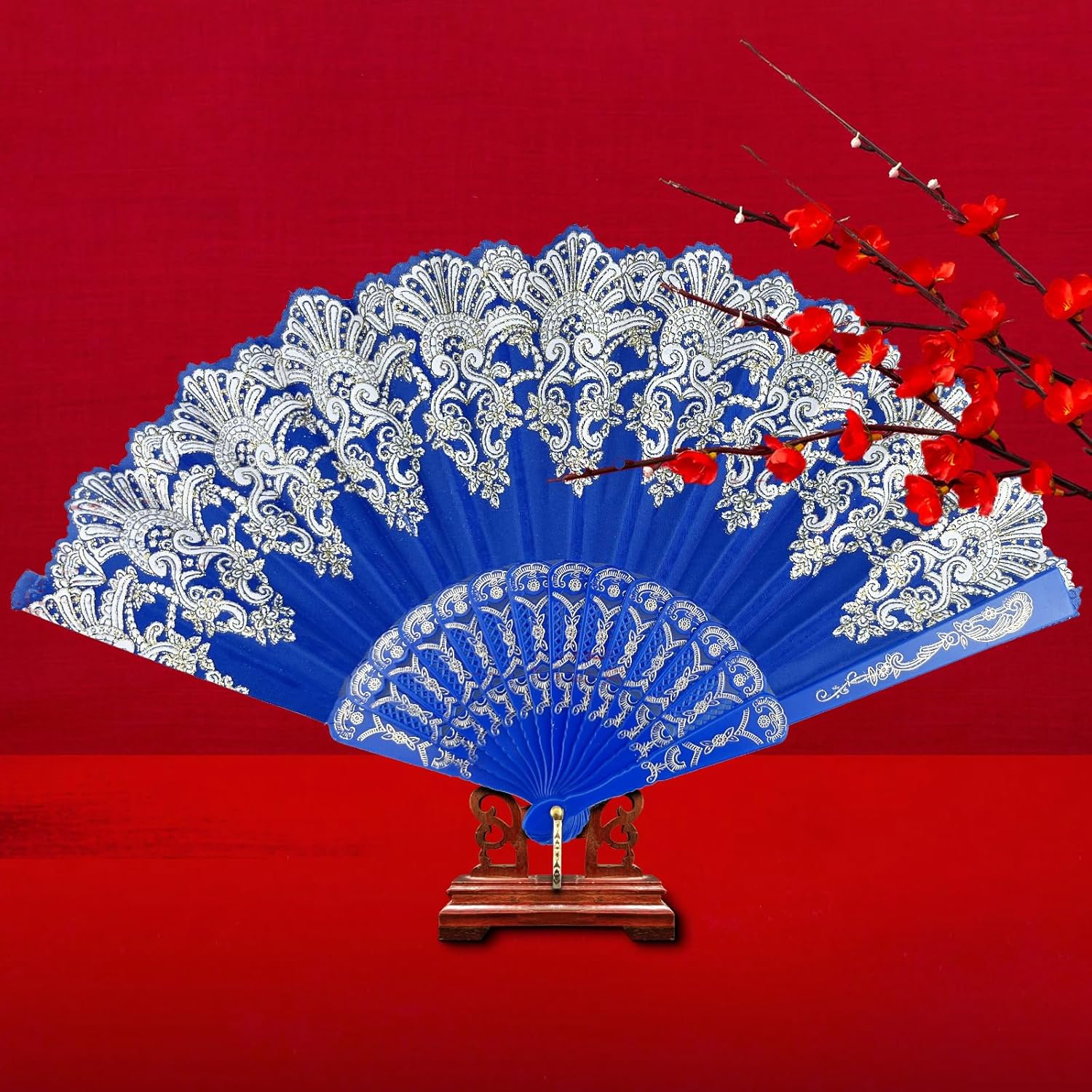 Abanico plegable español, 5 abanicos de mano tradicionales retro con encaje rosa floral elegante ventilador de mano para bodas, bailes, fiestas de