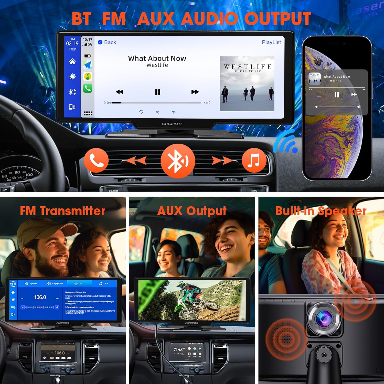 Pantalla portátil de Apple CarPlay montaje en tablero estéreo inalámbrico Android Auto con cámara de tablero de 2.5 K – Pantalla HD IPS de 10.26