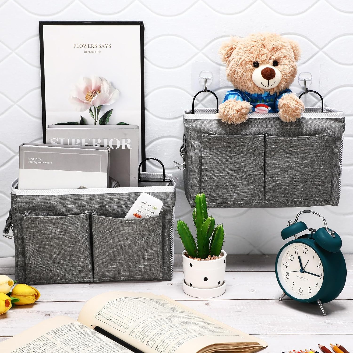 6 bolsas de almacenamiento para colgar en la pared, bolsa organizadora para colgar en la pared con ganchos, cesta colgante de pared con bolsillo,