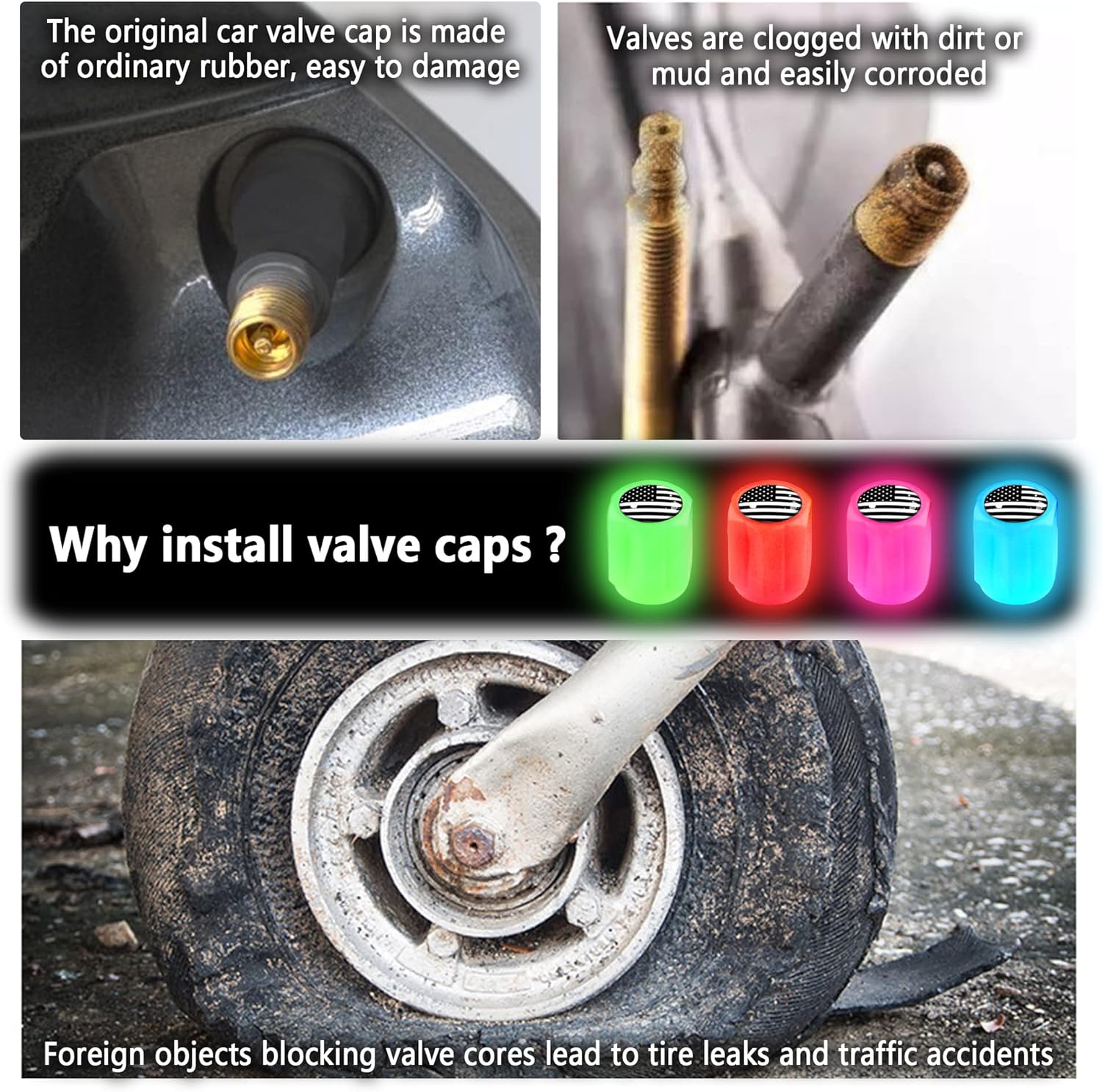 16 tapones fluorescentes para válvulas de neumáticos, accesorios de decoración universales para automóvilSUVbicicletacamionesmotocicletas,regalos