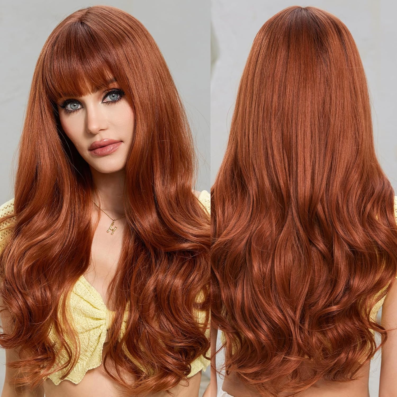 HAIRCUBE Peluca sintética naranja para mujer, pelucas en capas con flequillo largo ondulado resistente al calor pelucas naturales