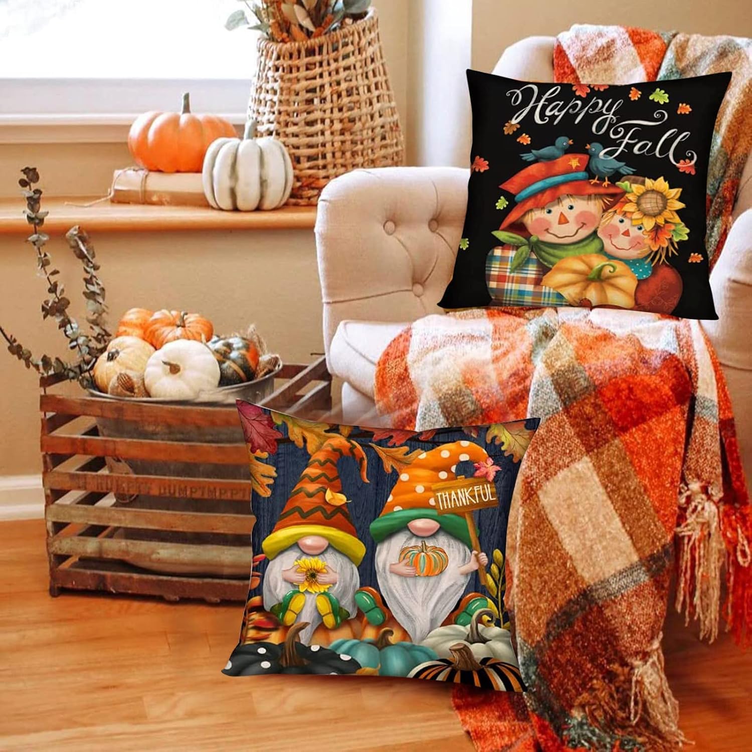 TUNKENCE Funda de cojín decorativa de Halloween, funda de almohada de calabaza de Halloween, Acción de Gracias, otoño, calabaza, granja, decoración