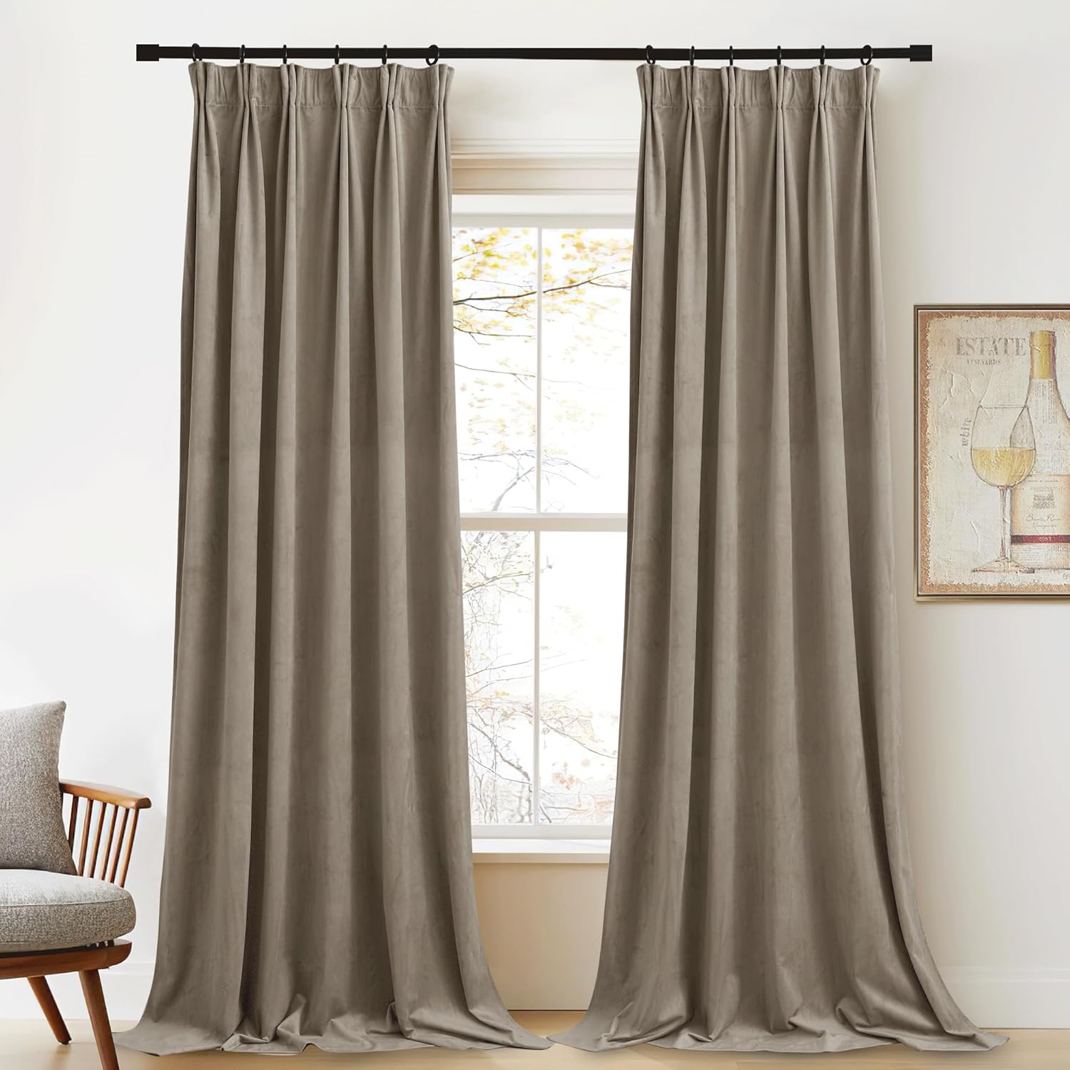 StangH – Cortinas de terciopelo gruesas con aislamiento térmico para oscurecer la habitación, para dormitorio, comedor, sala de estar, con pestaña