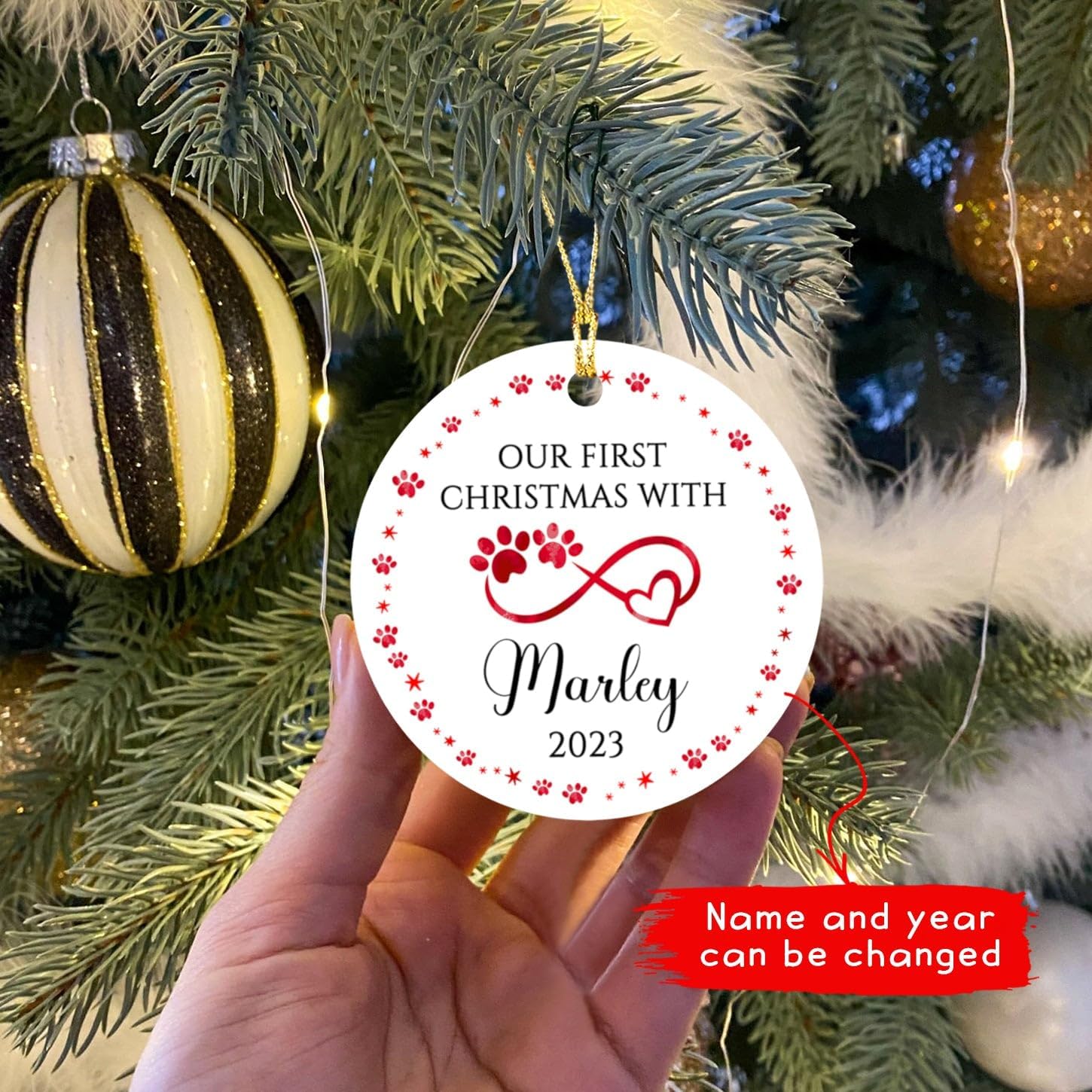 Adornos de nuestra primera Navidad con huellas de patas, adorno personalizado con nombre de Puppy’s My First Christmas 2023, adorno de Navidad de