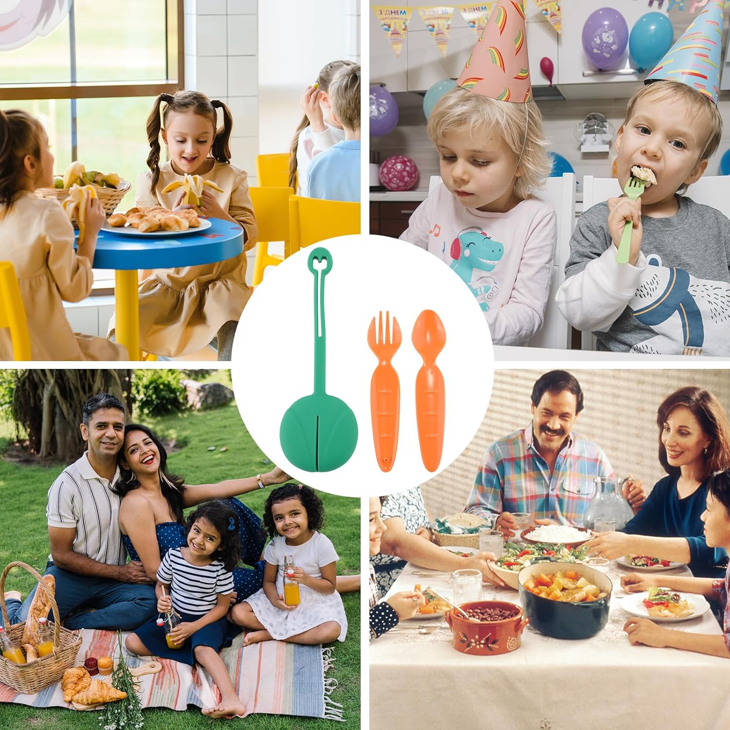 Juego de cubiertos de 3 piezas, juego de utensilios para niños con caja reutilizable, juego de cubiertos de plástico portátil, tenedor y cuchara