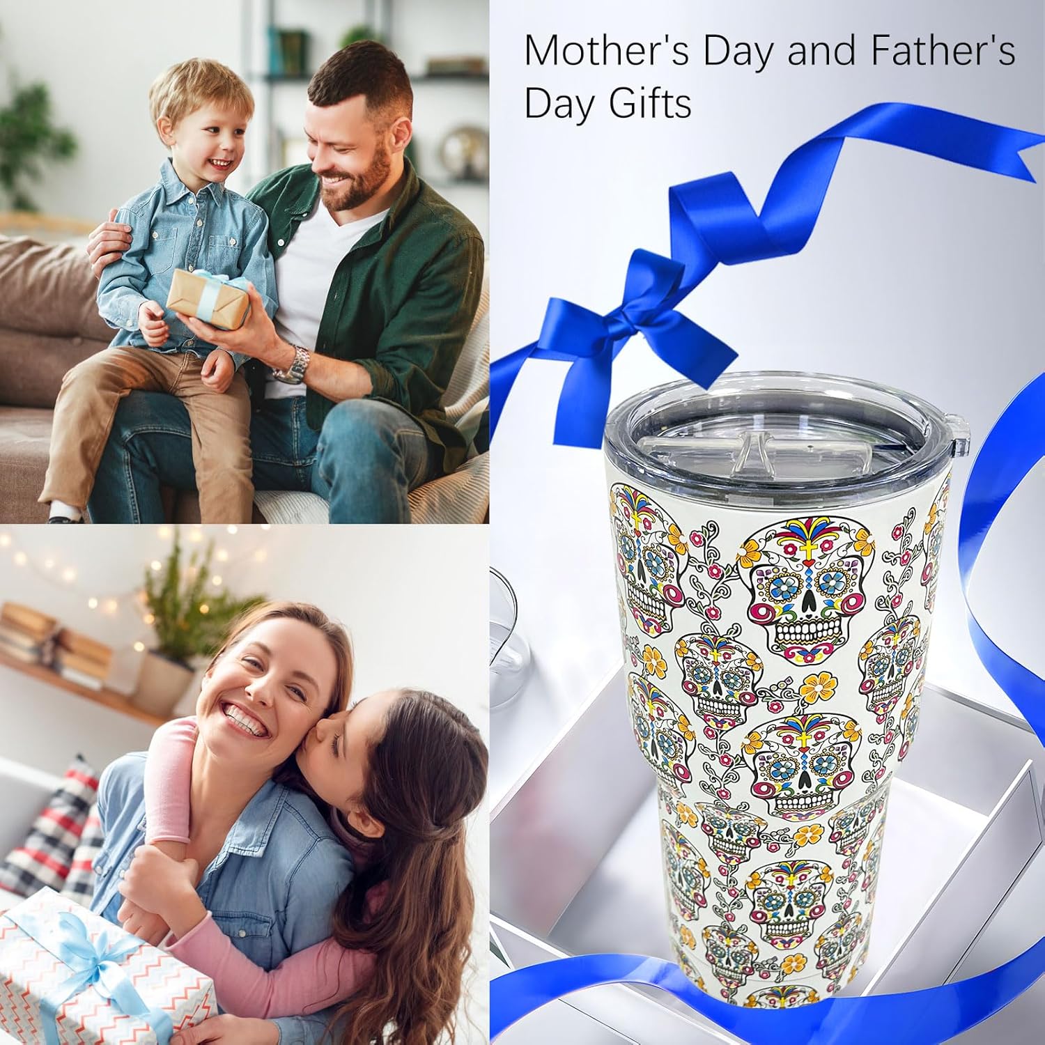 Tumbler with Lid, Double Wall Vacuum Insulated Reusable Coffee Travel Mug Keeps Drinks HotCold, Skull Tumblers Cup for Sport Camping Driving Unique
