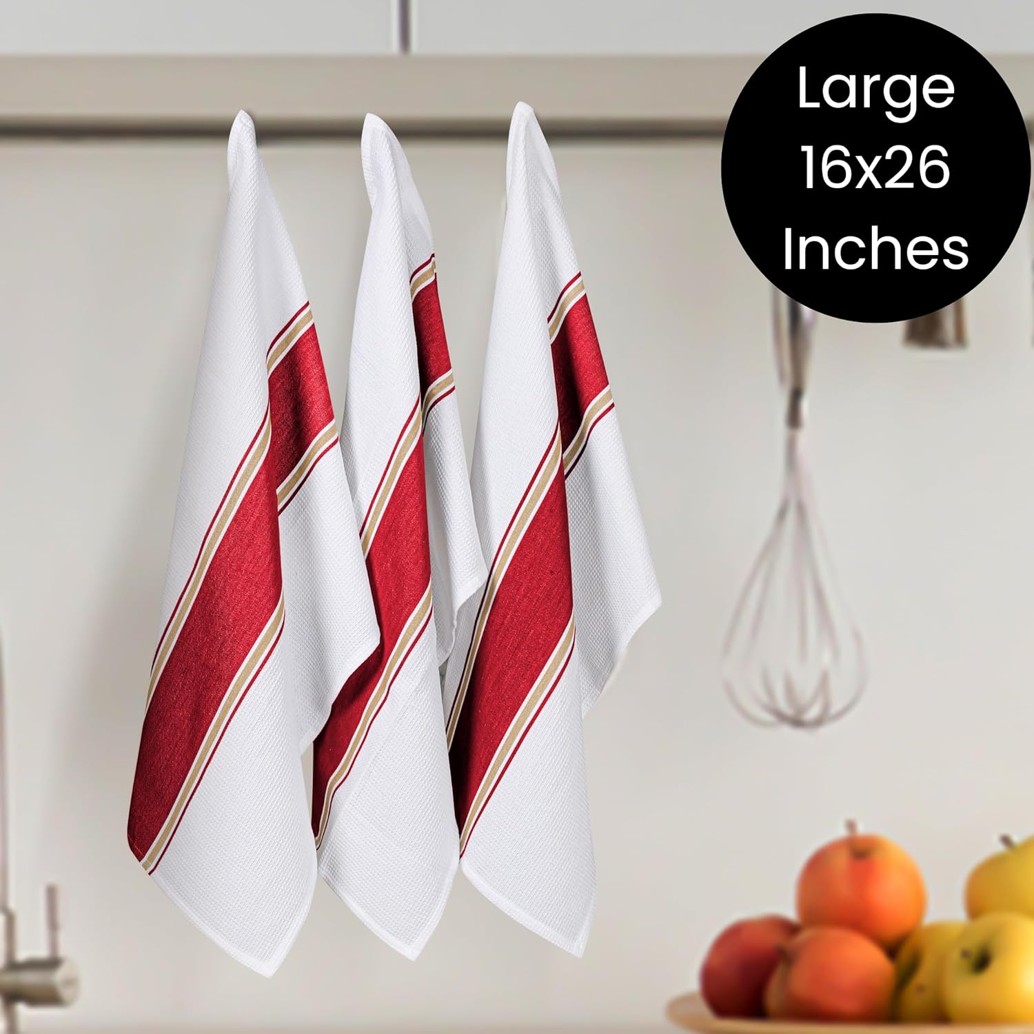 Juego de 6 toallas de cocina rojas de 16 x 26 pulgadas, 100 % algodón, absorbentes, de secado rápido, toallas de mano de cocina, juego de toallas de