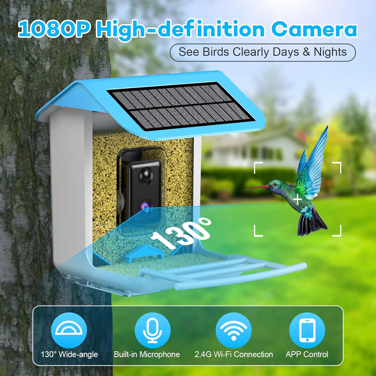 Comedero para pájaros con cámara, alimentador inteligente para pájaros con cámara, cámara de comedero de pájaros captura automática de pájaros y