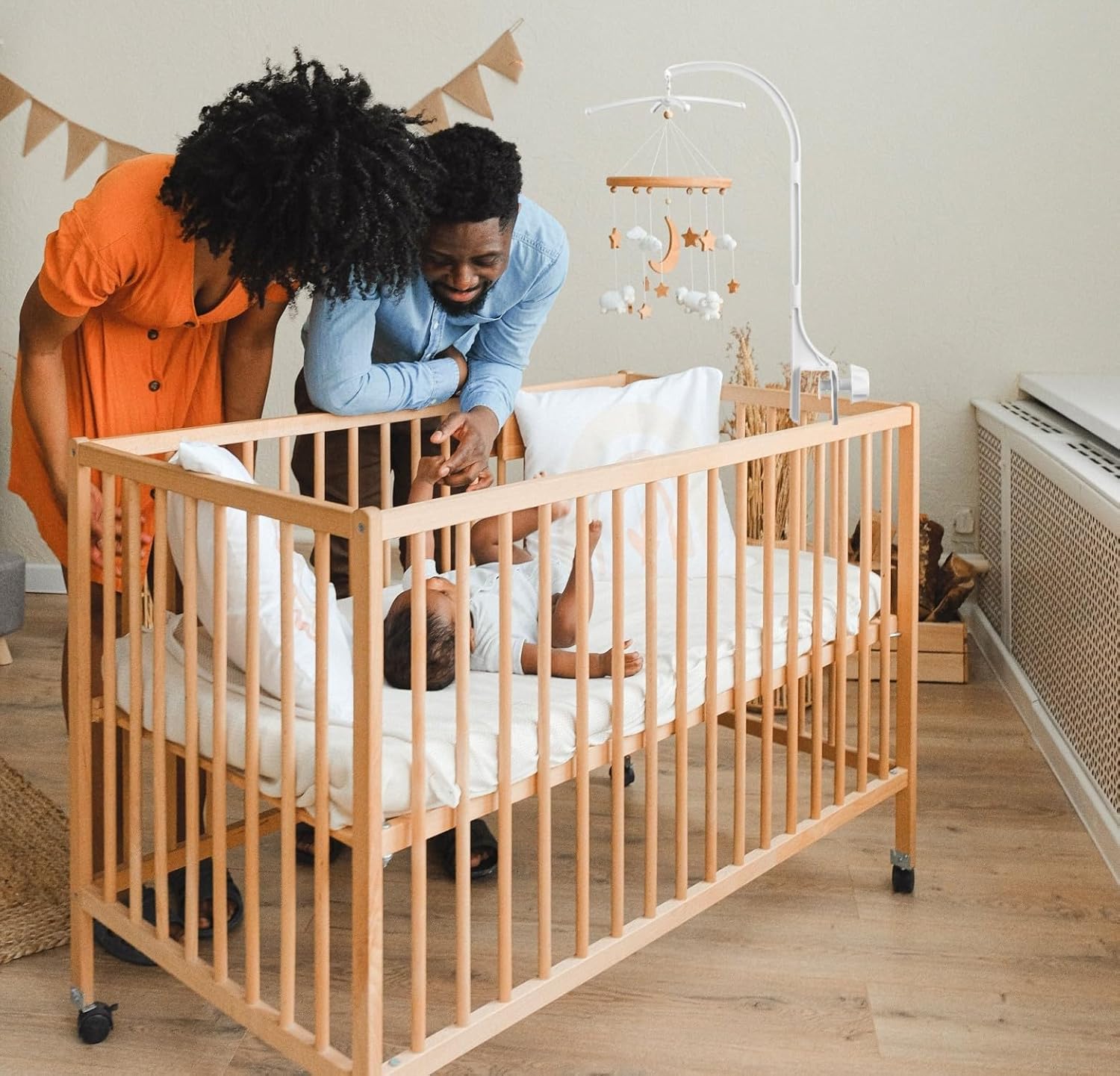 DIY 25 pulgadas cuna móvil campana titular cama infantil decoración juguetes caja de música giratoria tuerca tornillo brazo soporte