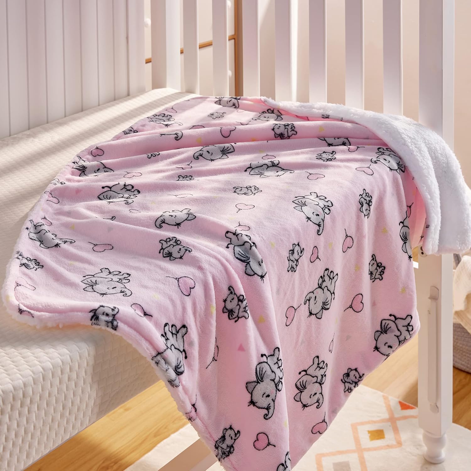 DaysU Manta de franela de felpa Sherpa para niñas y niños, manta portátil reversible de microforro polar suave para cuna con estampado de animales