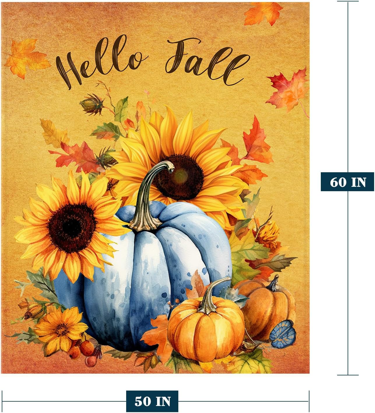 Neatee Living Manta decorativa de otoño, color naranja, Acción de Gracias, otoño, azul, calabaza, girasol, para sofá, cama, ligera, mullida,