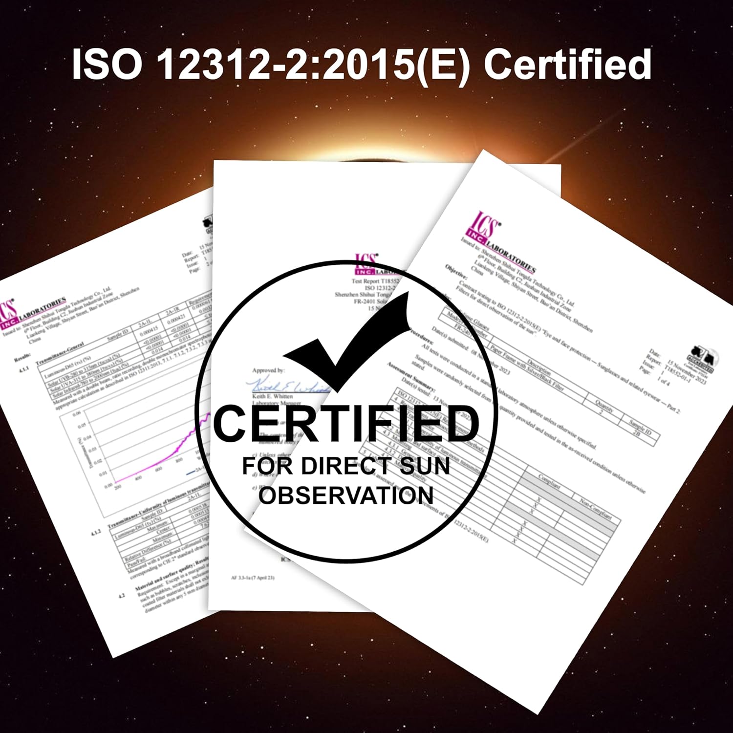 Gafas de eclipse solar  ISO 12312-22015 (E) y certificado CE, lentes de plástico duradero para visión directa del sol (paquete de 6)