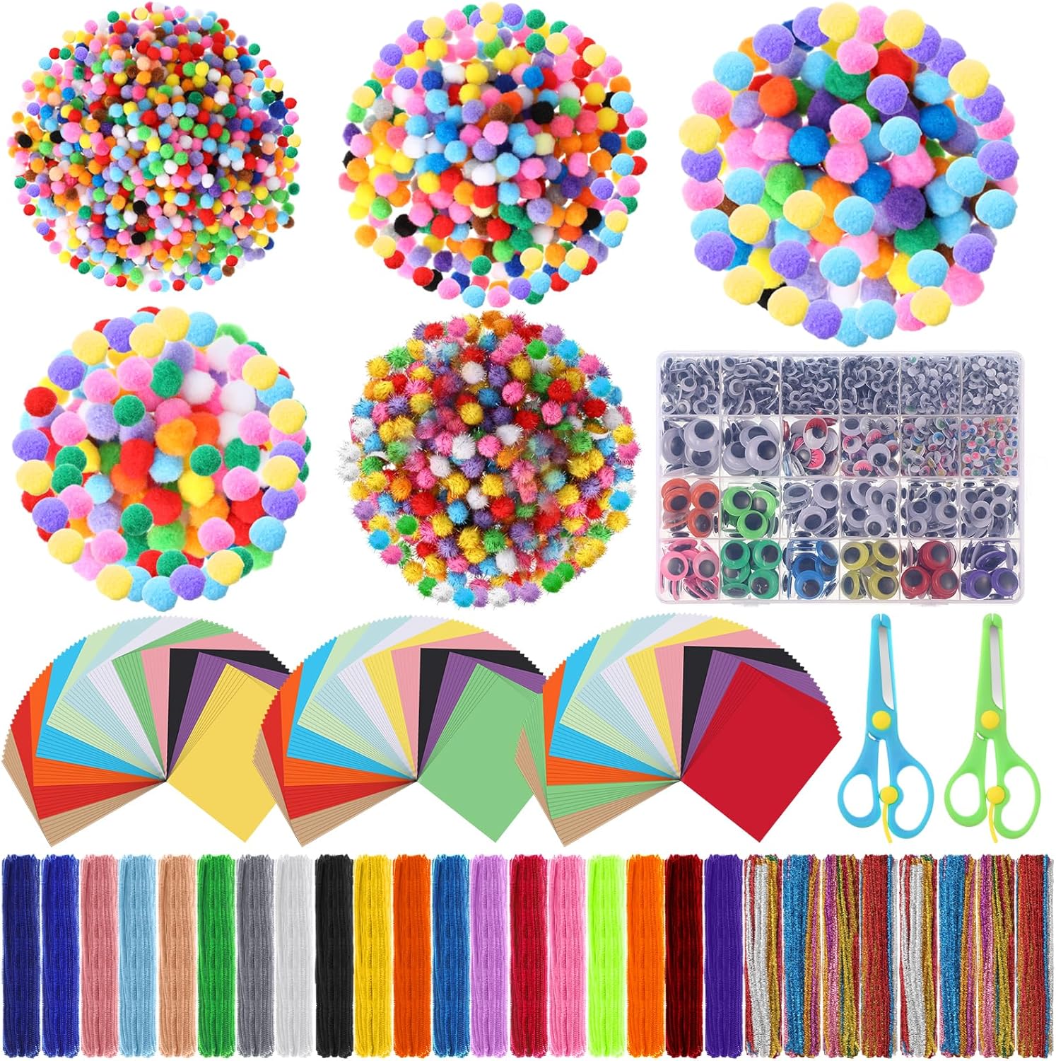 Liliful 5522 piezas de suministros de arte y manualidades para niños pequeños, incluye limpiapipas, pompones, papel colorido, ojos pegajosos,