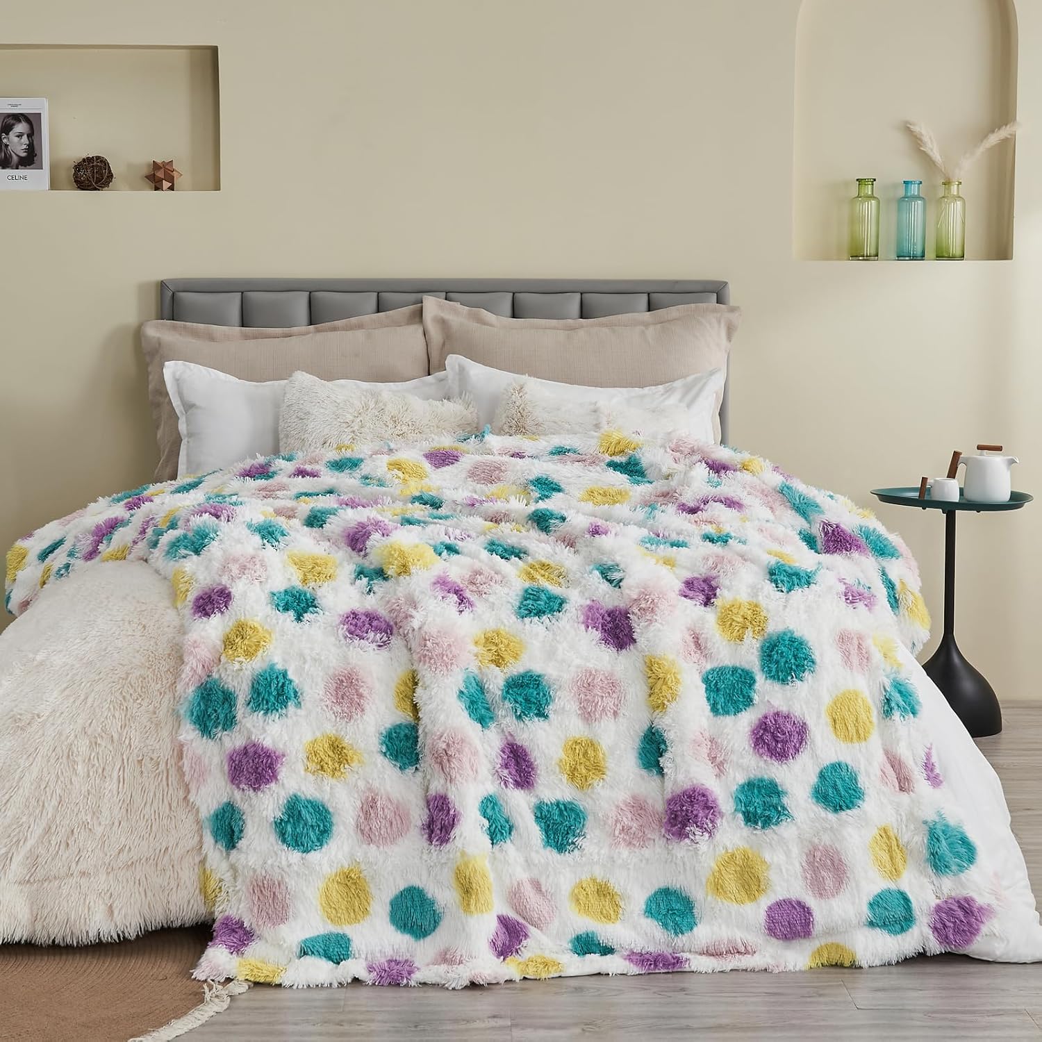 Manta decorativa Gonaap de pelo sintético, muy suave y esponjosa, de felpa y pelo largo, cómodo forro polar de microfibra reversible para silla,