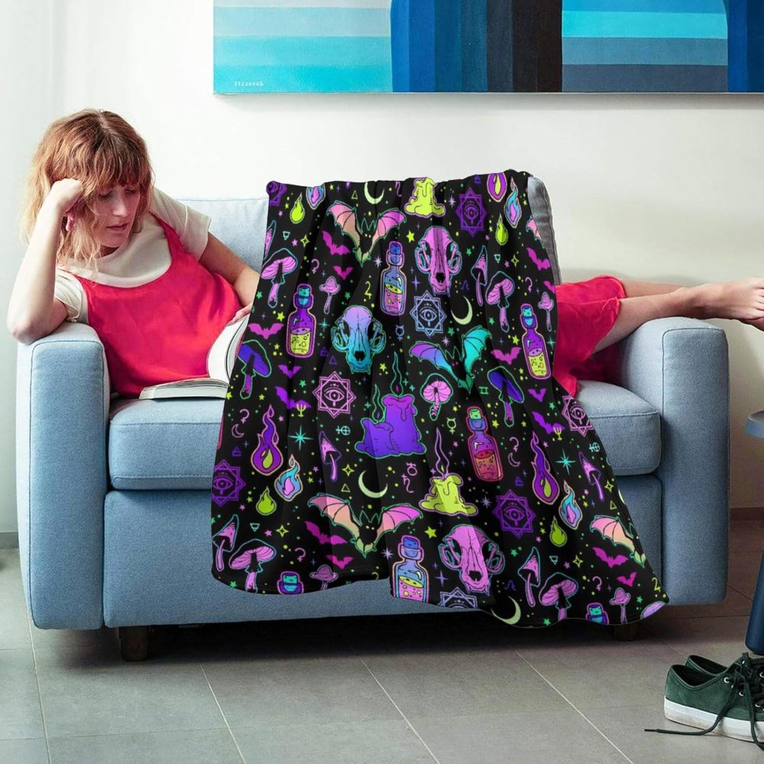 Manta de franela ligera para hombres y niños, compatible con bruja mágica gótica, manta de otoño pequeña y grande, bonita manta de forro polar para