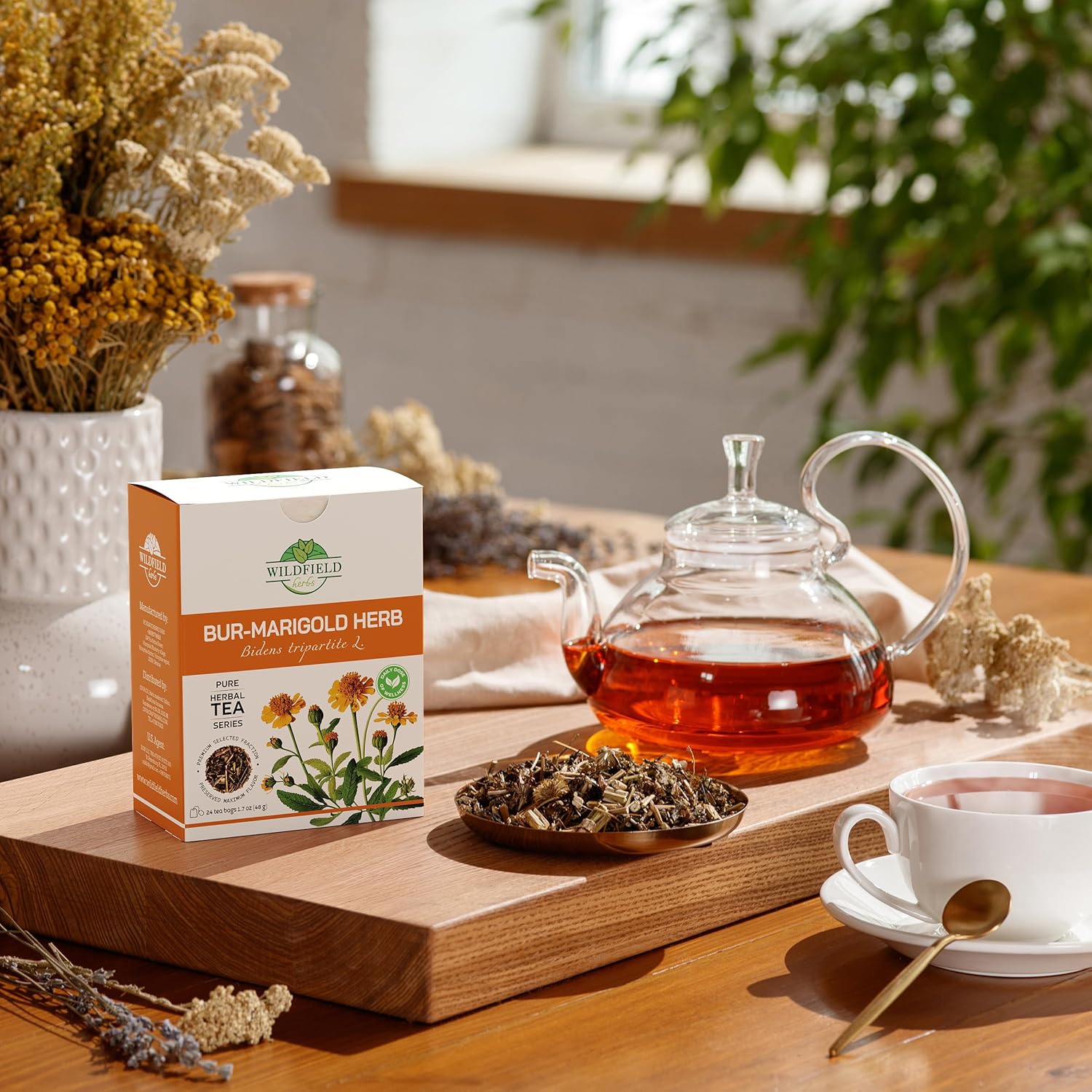 24 bolsas de té de caléndula seca Bur Caléndula Té de hierbas Marygold (Bidens tripartite L.) – 24 unidades 0.07 oz Bolsas de té 100% Chereda