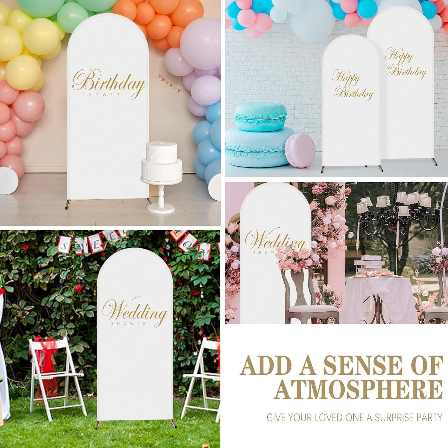 3 fundas de arco de fondo  Cubierta de arco de boda ajustable de elastano  Cubierta de arco de 2 caras para decoración de bodas, cumpleaños,
