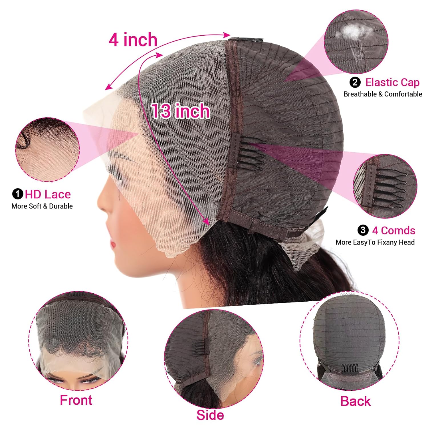 Kucmir Pelucas de cabello humano ondulado con encaje frontal de 12 pulgadas, peluca de cabello humano prearrancado, peluca de cabello humano de 13 x
