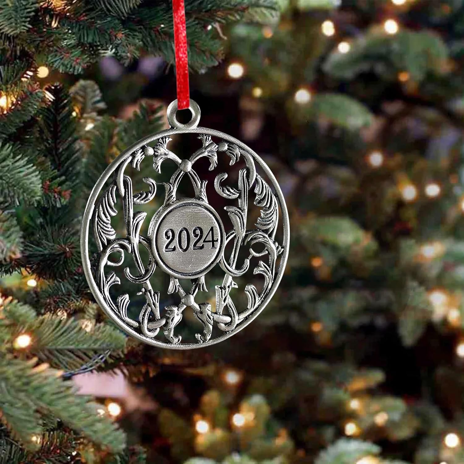 Adorno para árbol de Navidad de peltre sólido 2024, adornos de árbol de Navidad de peltre hecho a mano, decoración colgante para manualidades en