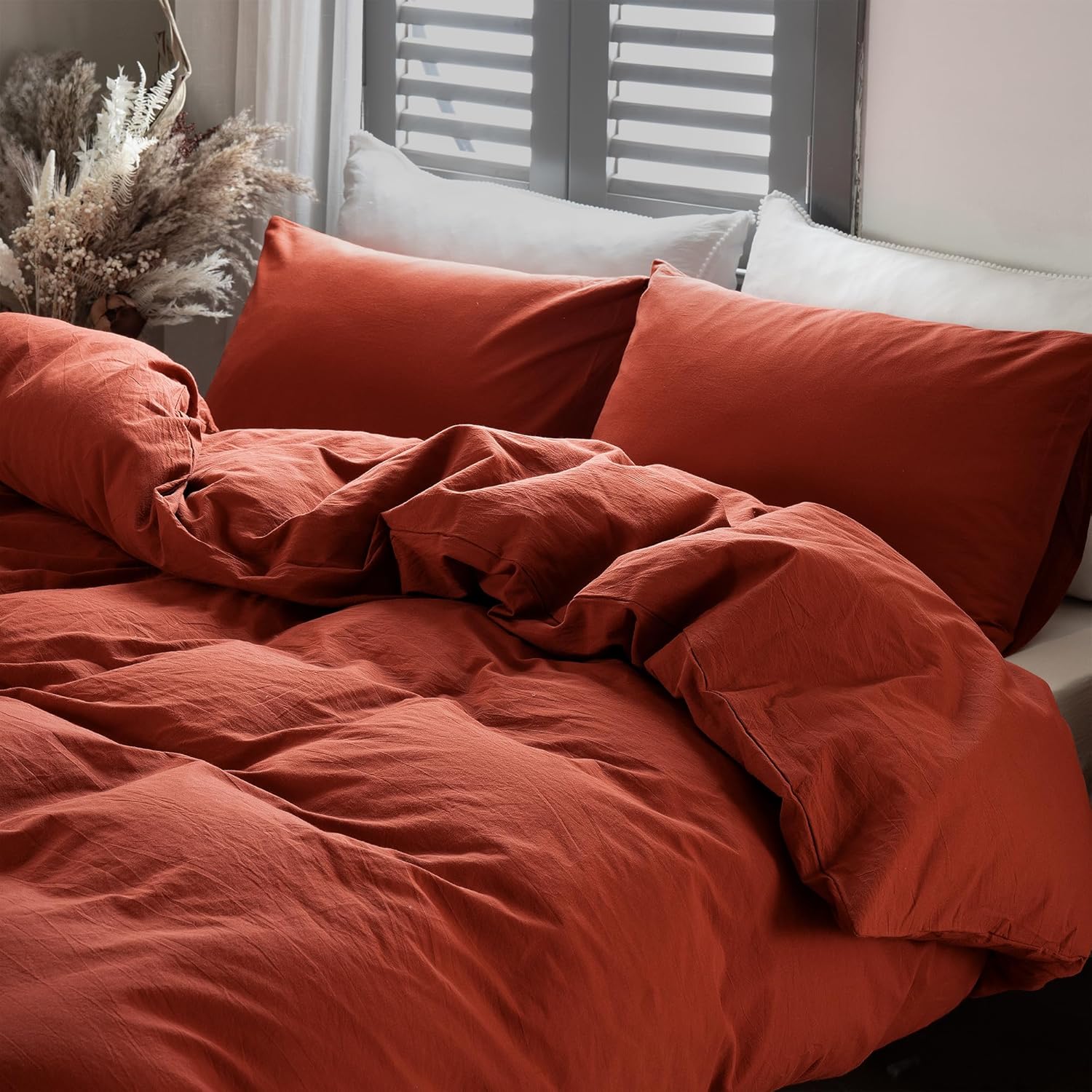 ATsense Juego de edredón naranja quemado, tamaño individual, 3 piezas, tamaño individual XL, juego de edredón de ropa de cama óxido para mujeres y
