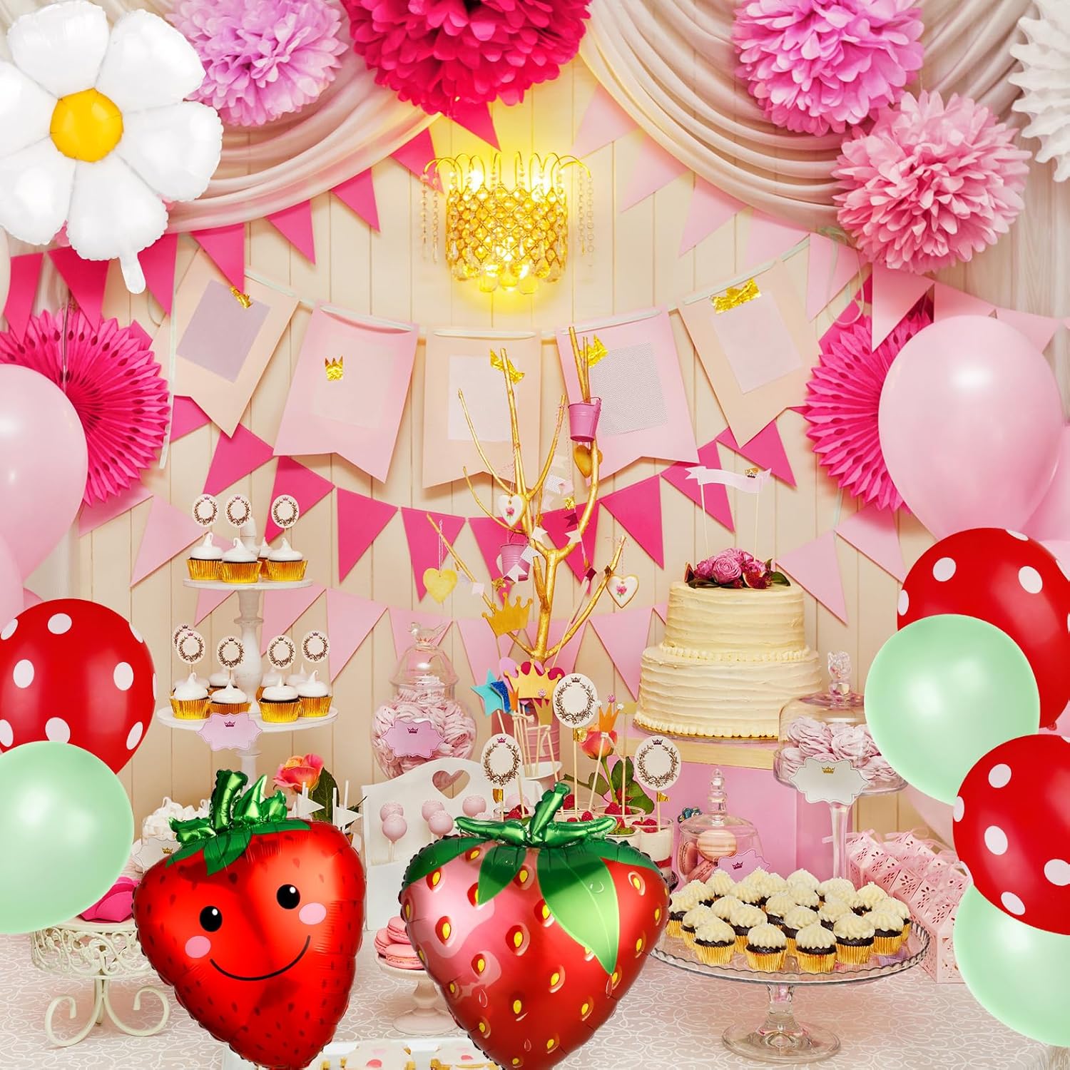 Auidy_6TXD 19 globos de fresa, decoraciones de cumpleaños de fresa, suministros de fiesta de primer cumpleaños de fresa, decoraciones de primer