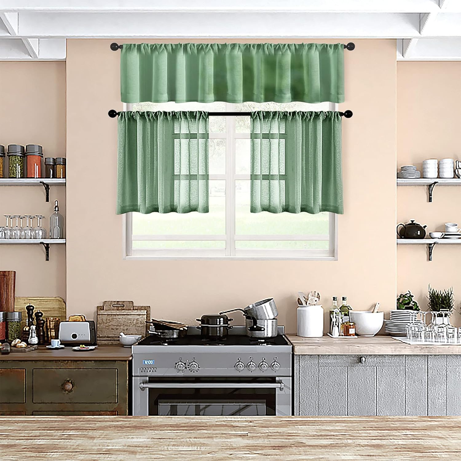 MRTREES – Cortinas de gasa pequeñas y translúcidas con filtrado de luz y bolsillo para cortinero, 2 paneles para media ventana