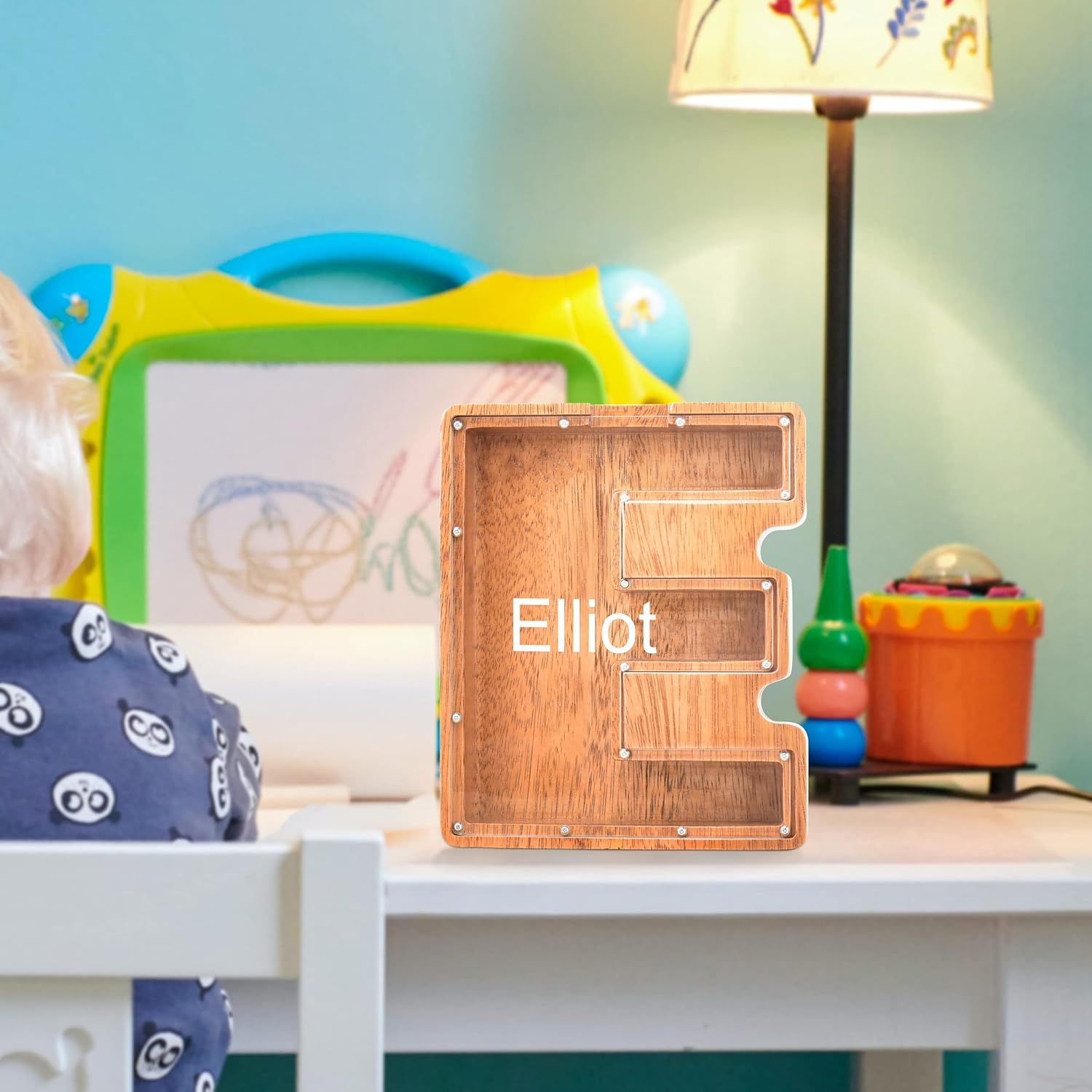 Alcancías con nombre personalizado para niños, alcancía con letra personalizada, banco de dinero del alfabeto de madera, regalos para niños y niñas,