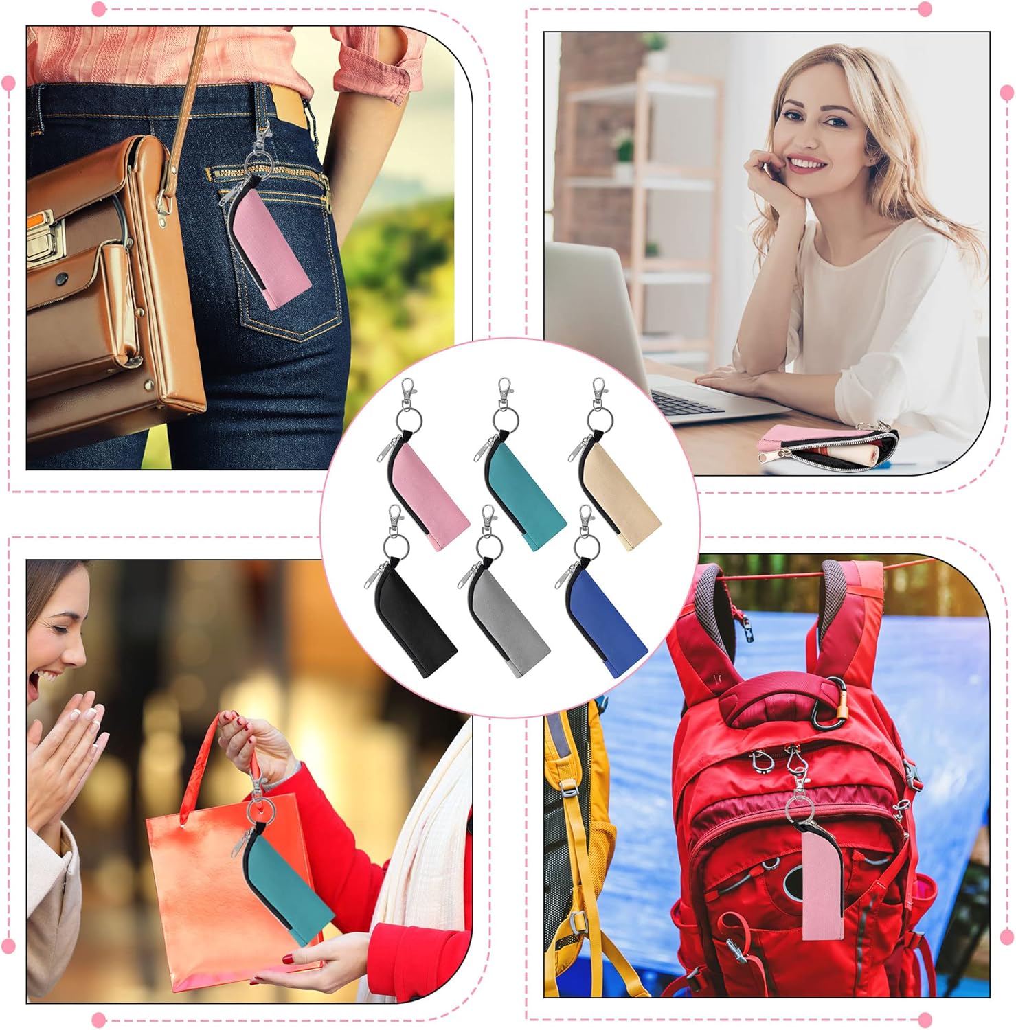 Soporte para lápiz labial, 6 unidades, bolsa portátil para lápiz labial, bolsa de clip para maquillaje, accesorios de viaje, gran regalo para