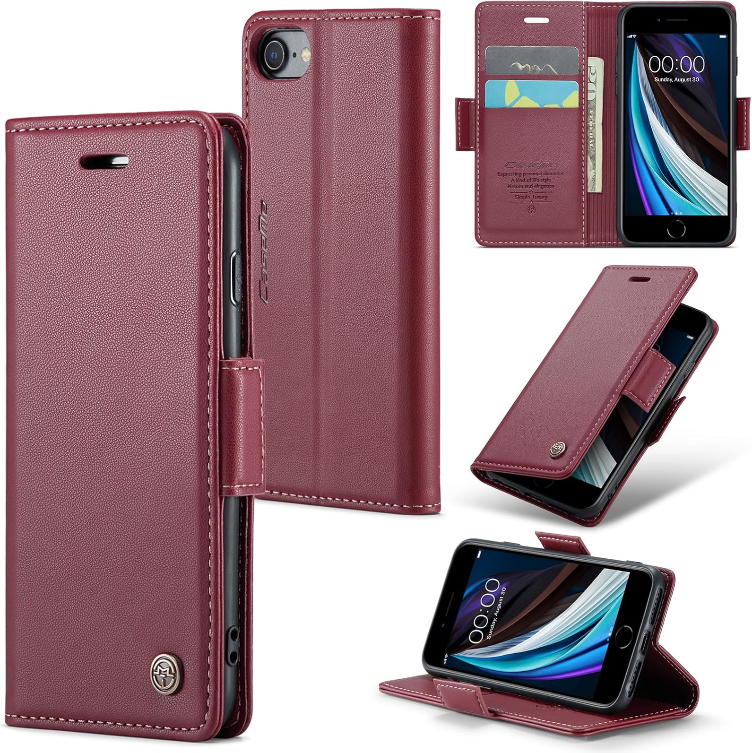 Funda compatible con iPhone 678SE 2020SE3 con soporte para tarjetas de bloqueo RFID, funda de piel con función atril para iPhone 678SE 2020SE 3 de