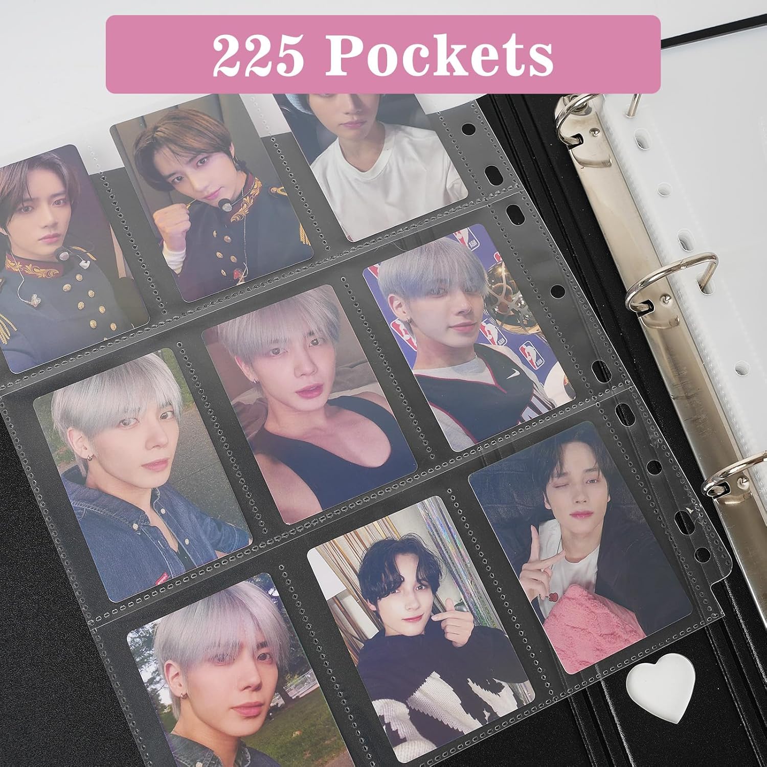 Carpeta minimalista A4 para tarjetas fotográficas con 25 páginas, 9 bolsillos interiores de un solo lado y 2 divisores sin ácidos con 225 bolsillos