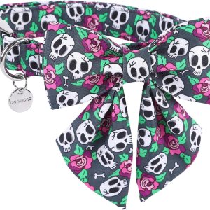 DOGWONG Collar de perro fantasma de Halloween con corbatín de marinero, collar de perro de calavera rosa para Halloween, duradero y suave, collar de DOGWONG Collar de perro fantasma de Halloween con corbatín de marinero, collar de perro de calavera rosa para Halloween, duradero y suave, collar de