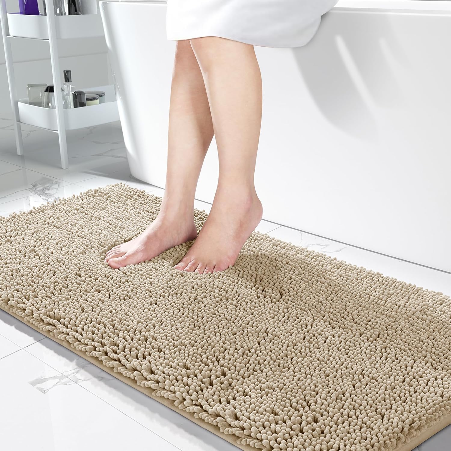 Yimobra Juego de 2 alfombras de baño en forma de U, 24 x 17 + 24 x 20 pulgadas, tapete de baño de felpilla suave para baño, alfombras de baño ultra
