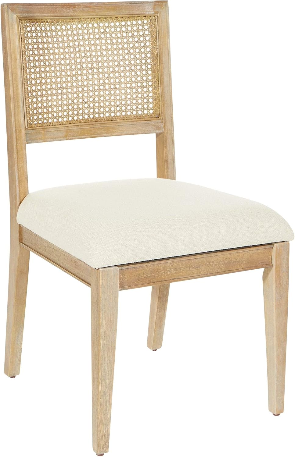 OSP Home Furnishings Alania Sillas de comedor de madera con respaldo de caña y asiento acolchado, paquete de 2, tela de lino con marco de lavado