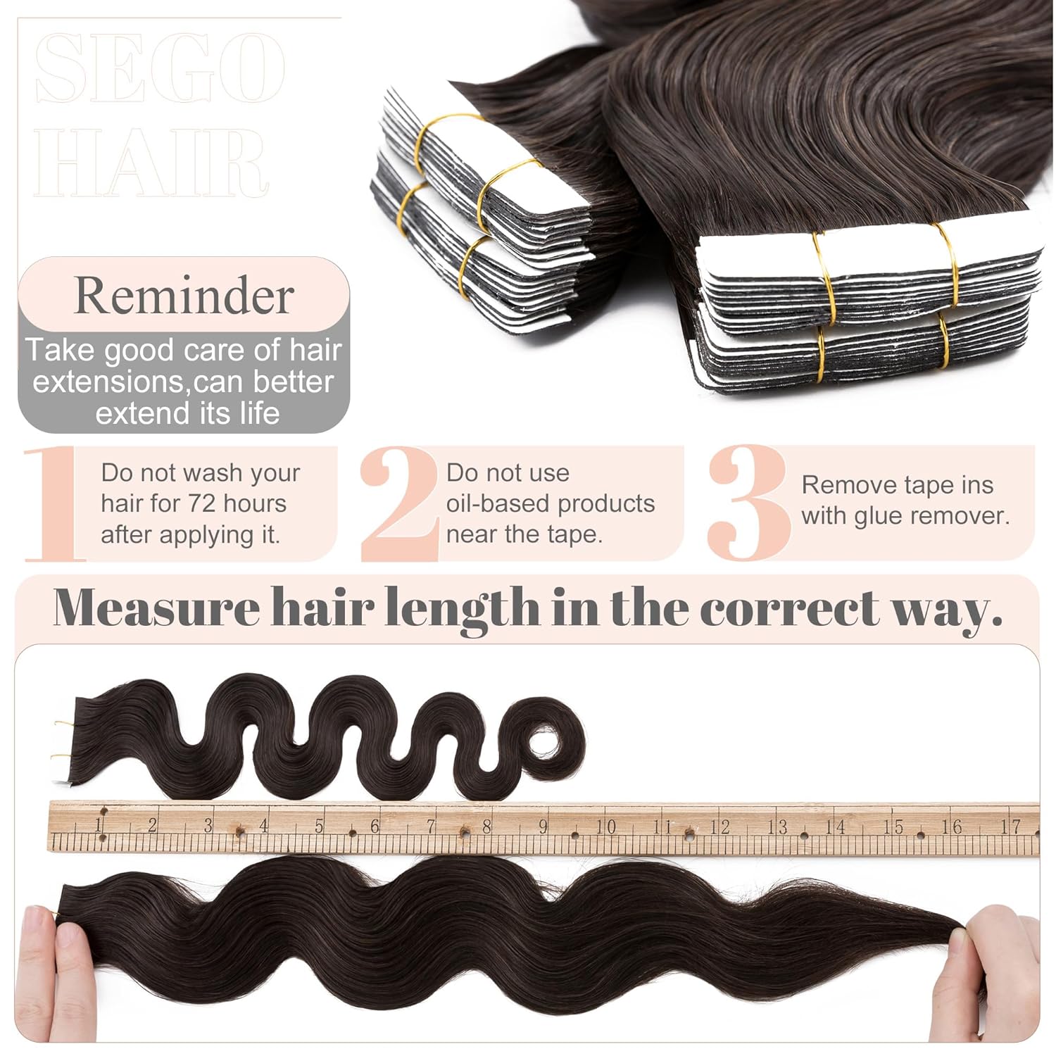 Extensiones de cabello Sego, cabello humano estilo remy, con cinta adhesiva, lacio, cinta adhesiva de entramado tipo piel, sin costuras, invisible y