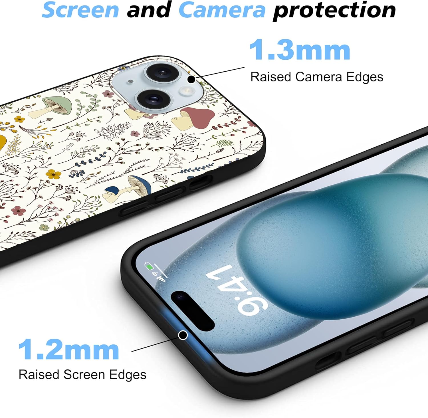 MSEAANBK Funda de hongos para iPhone 15 Plus de 6.7 pulgadas, diseño de plantas silvestres para iPhone 15 Plus para mujeres, niñas y hombres, TPU