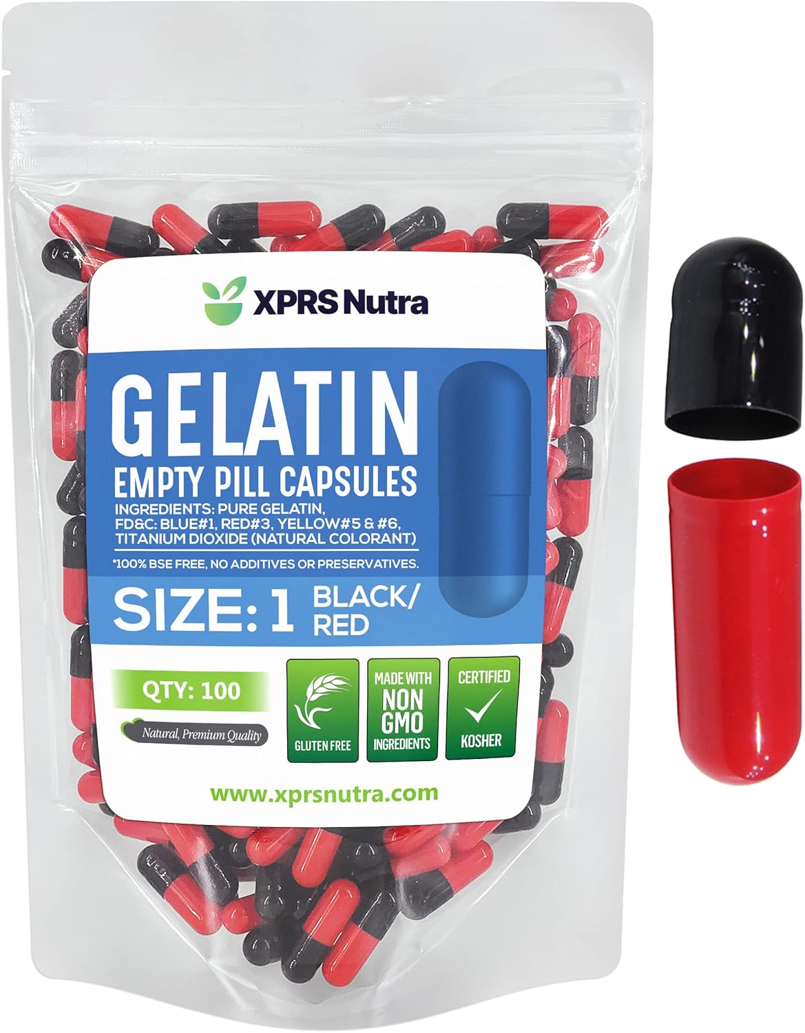 XPRS Nutra Size 1 Empty Capsules – 100 Count Colored Empty Gelatin Capsules – Empty Pill Capsules – DIY Supplement Capsule Filling – Fillable Color