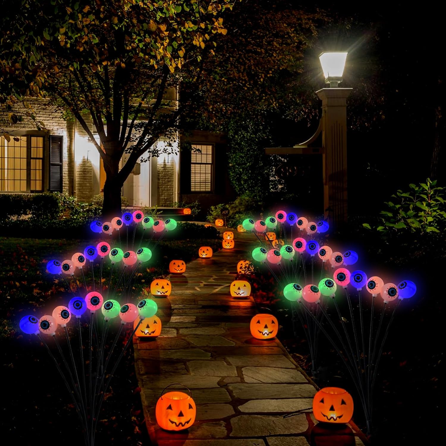 2 luces solares de Halloween al aire libre, 16 LED impermeables aterradoras decoraciones de Halloween, luces solares de Halloween, luces de
