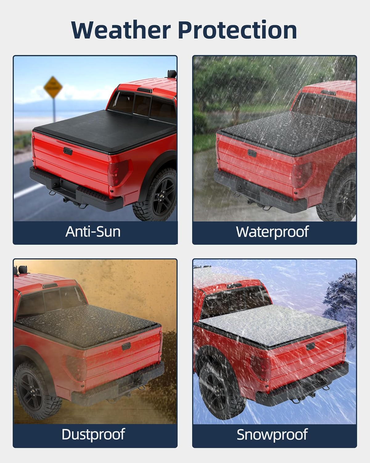 Cubierta Tonneau para caja de camioneta plegable cuádruple compatible con Ford F-150 2015-2023, cuatro fundas plegables para Ford F150 2015 2016