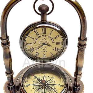 God is My Guide Salmo 328 Reloj de escritorio de barco de latón grabado náutico brújula de campamento regalo religioso para hombres, regalo God is My Guide Salmo 328 Reloj de escritorio de barco de latón grabado náutico brújula de campamento regalo religioso para hombres, regalo