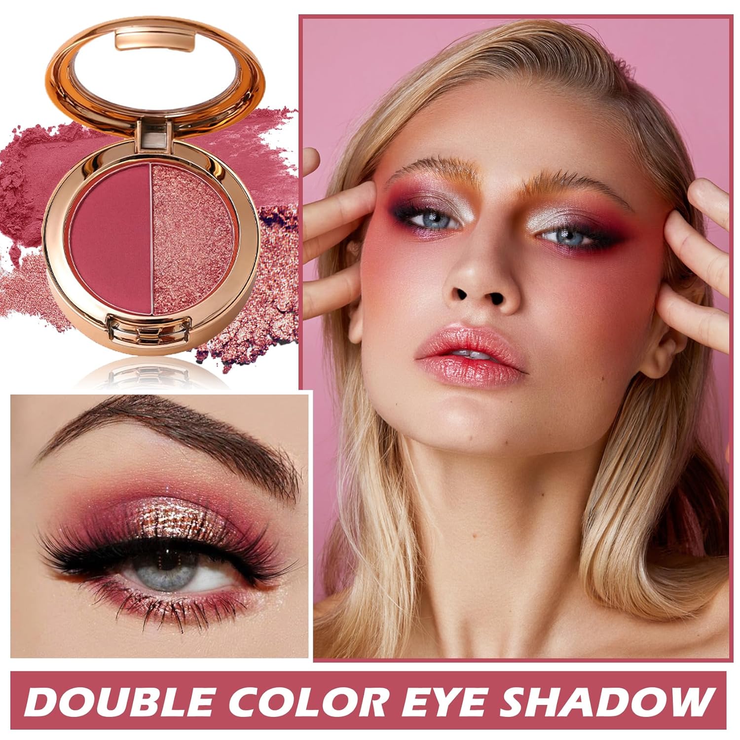 ZHISHUDL Paleta de sombra de ojos de doble color con purpurina mate, paleta de maquillaje de sombra de ojos de alto pigmento en polvo, maquillaje de