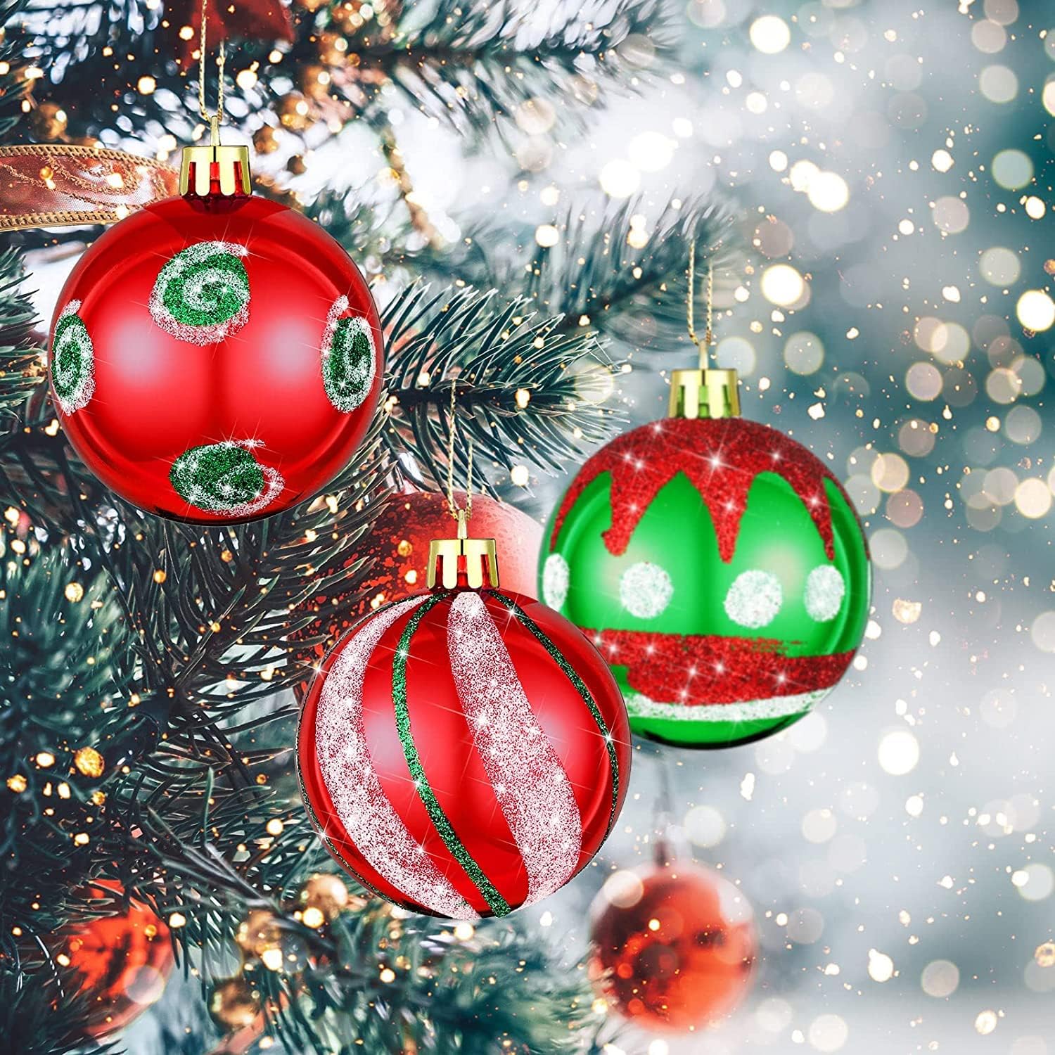 Juego de 30 bolas de Navidad para decoración de árbol de Navidad, 2.4 in, inastillables, adornos para árbol de Navidad, corona de Navidad y