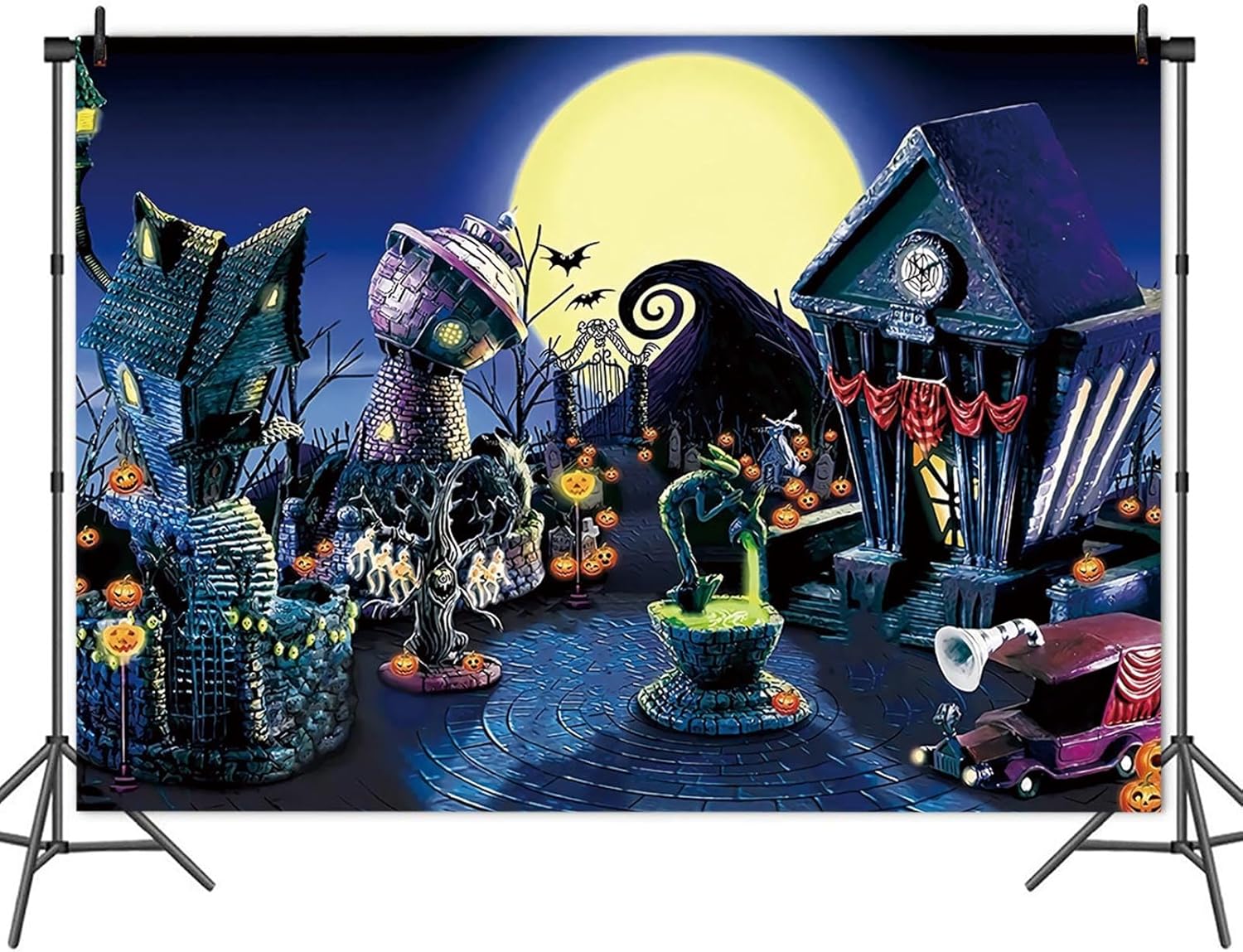 Telón de fondo para fotografía de Halloween de 9 x 6 pies para fotografía, castillo de Navidad, calabaza, murciélago, luna, fondo de fotos para