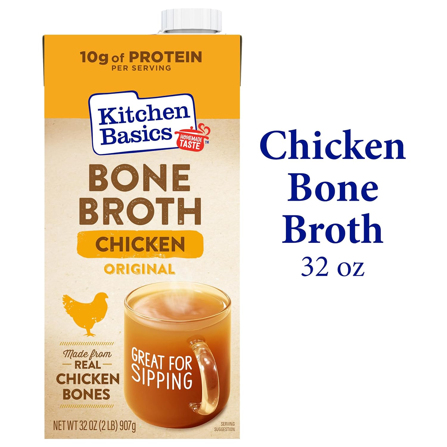 Kitchen Basics Caldo de hueso de pollo original (keto amigable), 32 fl oz (paquete de 12)