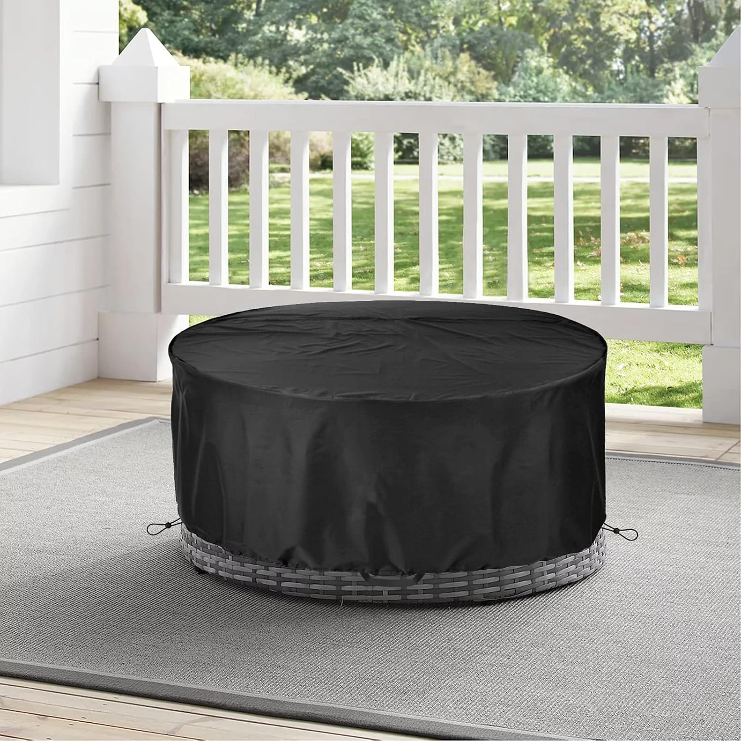 SELUGOVE Funda de mesa redonda, adecuada para mesa redonda de patio de 64 pulgadas de diámetro, tela Oxford de doble capa gruesa negra