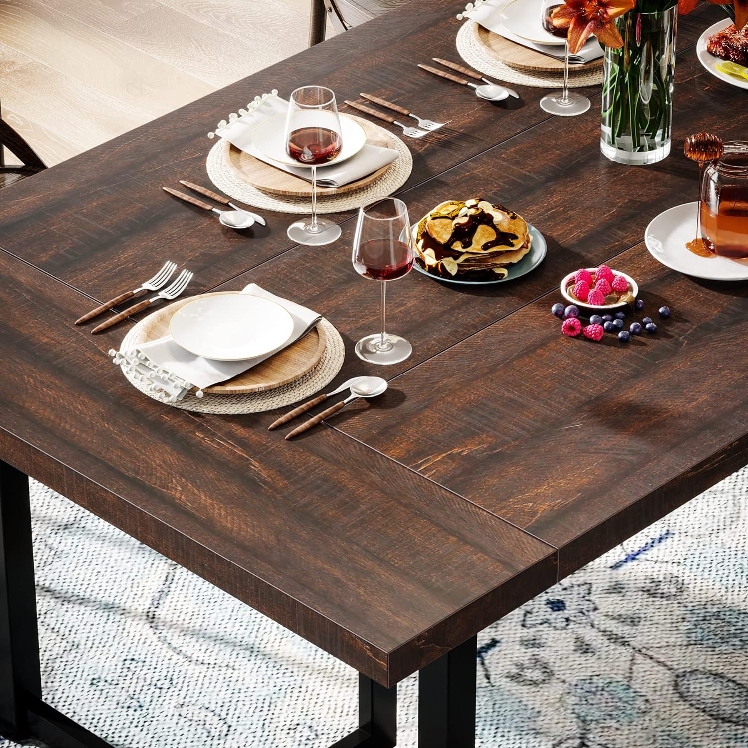 Tribesigns Mesa de comedor para 6 personas, mesa de cocina de granja para comedor, mesa rectangular industrial con patas de acero, marco de metal,