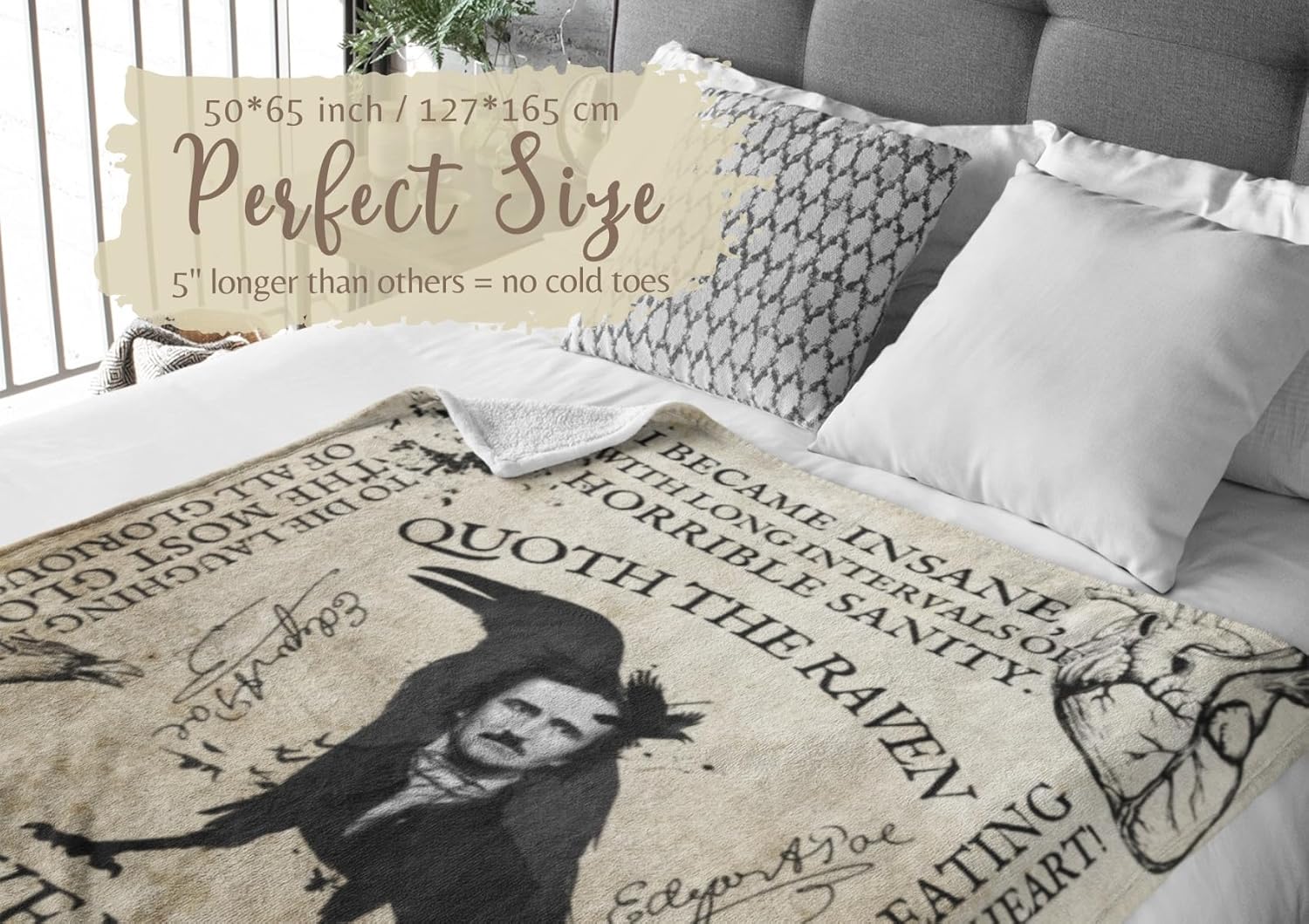 Edgar Allan Poe – Regalos para hombres, mujeres para Navidad, cumpleaños, manta para Navidad, cumpleaños, 50 x 65 pulgadas