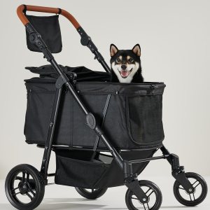 Cochecito mediano para mascotas para perros de hasta 66 libras, mango ajustable, toldo de 180 pulgadas, 4 ruedas para perros y gatos Cochecito mediano para mascotas para perros de hasta 66 libras, mango ajustable, toldo de 180 pulgadas, 4 ruedas para perros y gatos